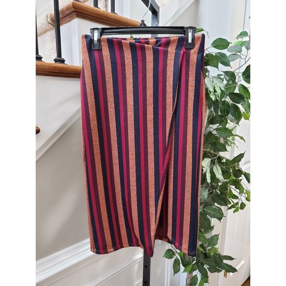 Zara Trafaluc Women's Multicolor Striped Polyester Wrap Knee Length Skirt Size S - Picture 2 of 11